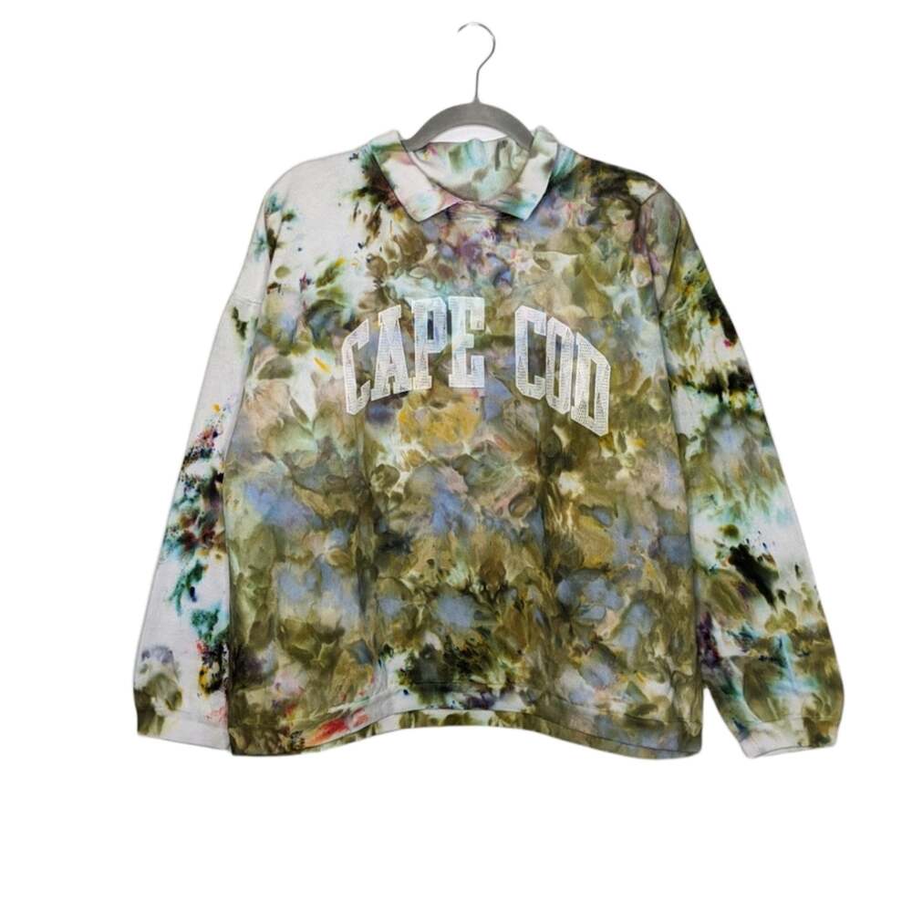 Vintage Cape Cod Polo Custom Ice Tie Dye Sweatshirt Pullover Earth Tones Art